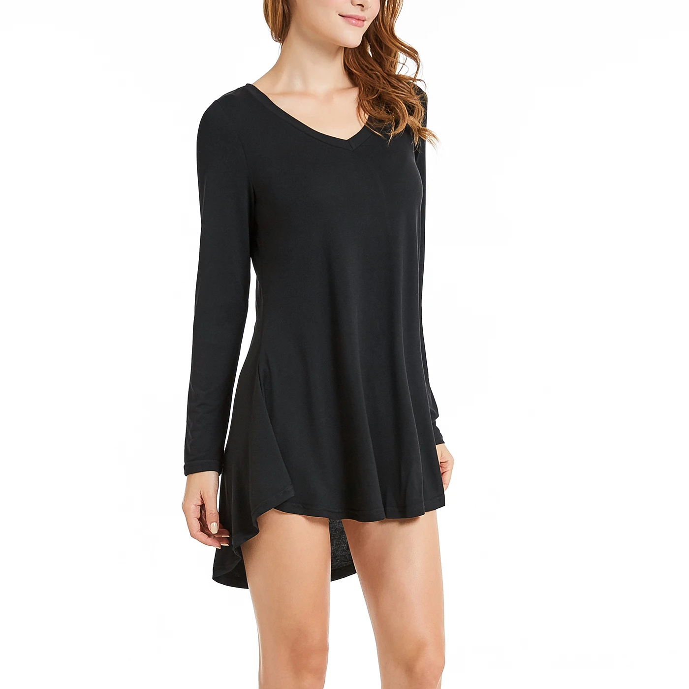 Olddnew Женская туника с длинным рукавом свободная Базовая рубашка v образным