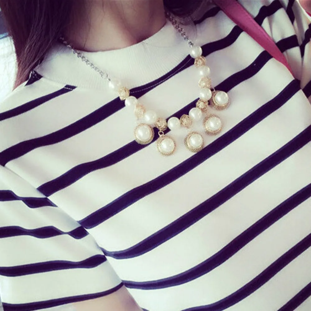 Женская длинная полосатая футболка с коротким рукавом Повседневная круглым