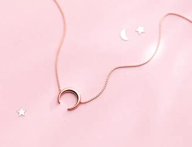 SMALL 10mm*9mm CUTE Authentic 100% REAL. 925 Sterling Silver fINE Jewelry golden Moon crescent pendant Necklace GTLx1773 | Украшения и
