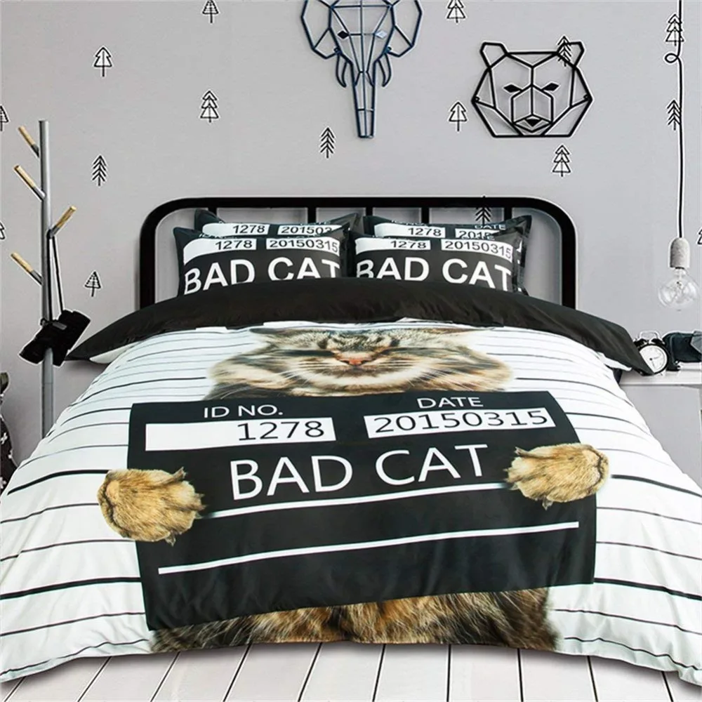Постельные принадлежности набор Bad Cat 3/4 шт. постельных принадлежностей двойной размер для детей пододеяльник плоский лист Подушка Шам мягкое одеяло из полиэстера