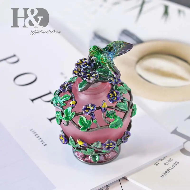 H& D 25 мл пустой многоразовый стеклянный флакон для духов Колибри, украшенный драгоценными камнями, в ретро стиле, матовый контейнер для ароматов птиц, дамские свадебные подарки