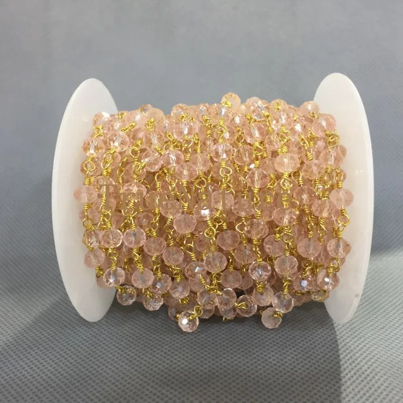 Позолоченные цепочки с бисером из прозрачного стекла 4*6 мм RC5029 | Украшения и