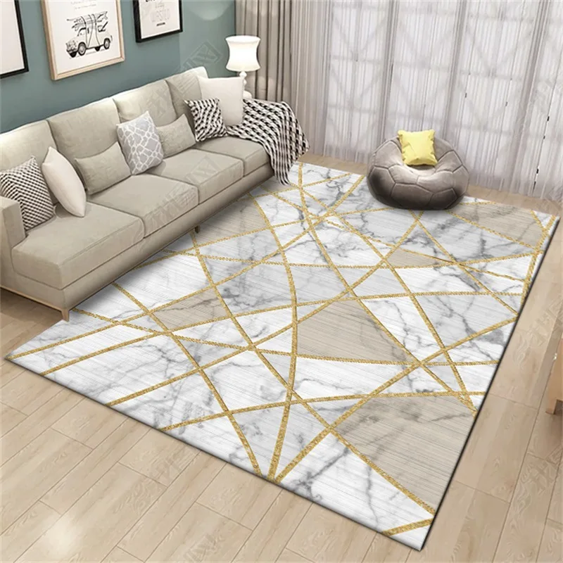 

Fashion Living Room Large Size Carpet Modern Golden Geometric Bedroom Door Decorative Area Rugs Parlor Tapete Non-Slip Floor Mat