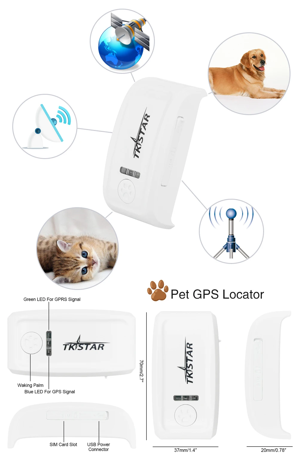TKSTAR TK909 маленький gps трекер локатор в режиме реального времени устройство слежения для кошек собак животных с ошейником платот приложение