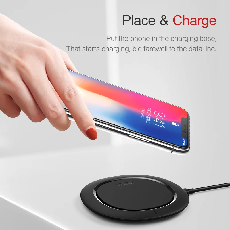 USAMS 10 Вт Qi Беспроводное зарядное устройство для мобильного телефона iPhone X XR 8 8P samsung