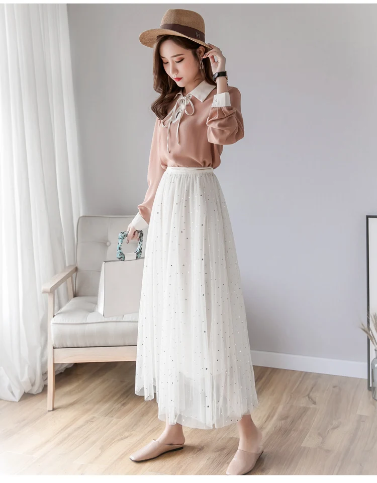 Женская длинная сетчатая юбка HAMALIEL элегантная газовая макси с блестками и