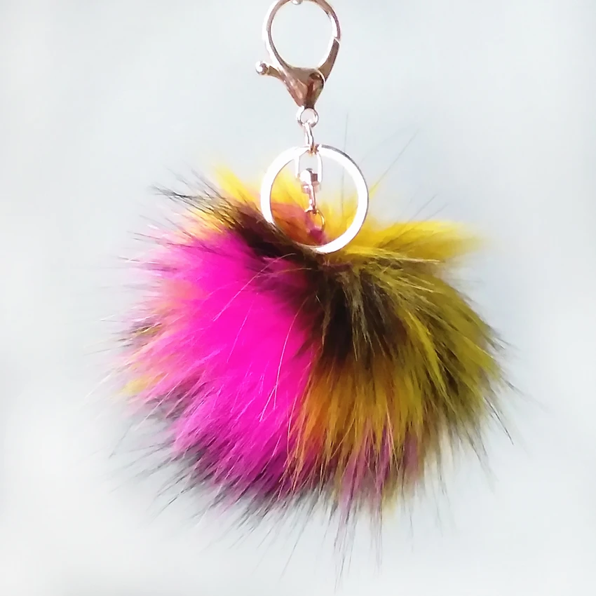 8 см Цвет зеленый желтый черный серии искусственный мех енота помпон брелок на
