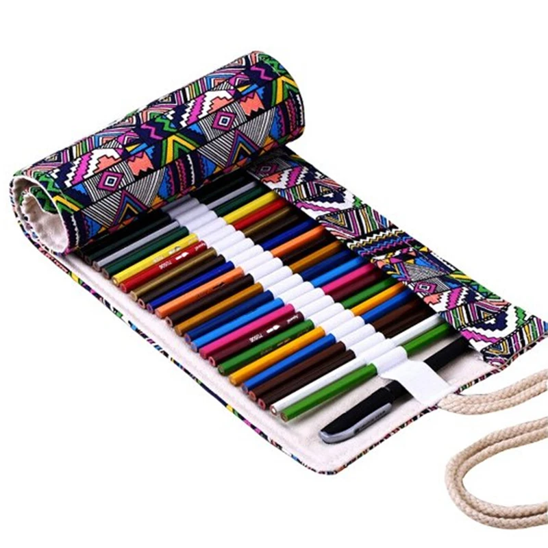 72 Отверстия портативный холст школьный пенал сумка красота карандаши коробка