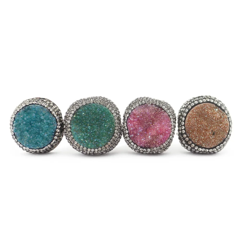 

Druzy Fashion Natural Stone Opal Ring green aventurine Crystal Vintage Jewelry orange Ring for Women Party Gift Wedding