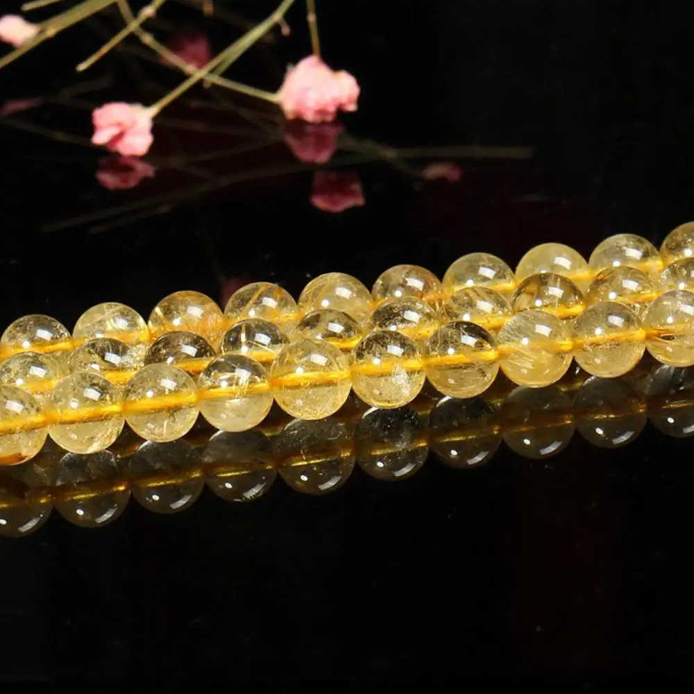 

High quality Natural Rutilated Quartz Beads Yellow Quartz Natural Stone Beads For Jewelry Making Diy Necklace 6/ 8/10/12mm 15"