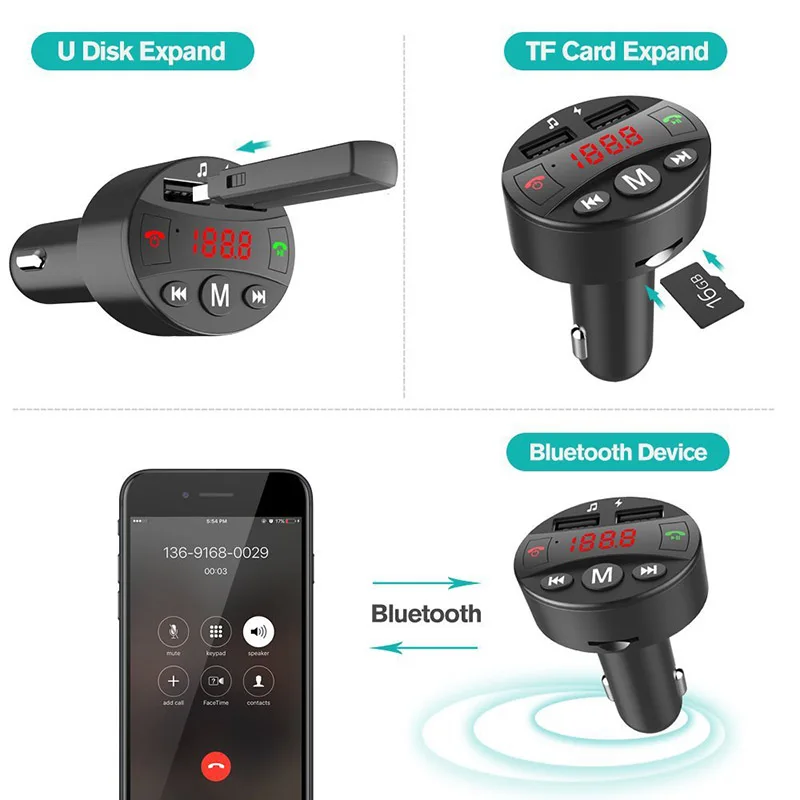 Handsfree Bluetooth Car Kit 5V 2.1A Wireless FM Transmitter QC 3.0 Dual USB Charger Audio MP3 Player With 32GB memory function | Автомобили