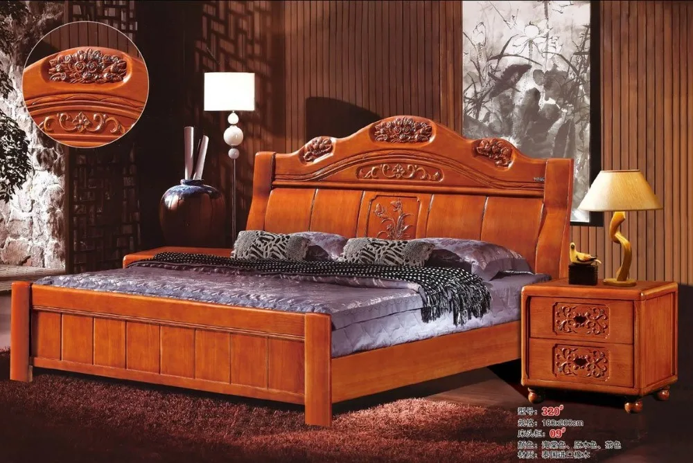 

high quality bed 2 people Oak Bedroom furniture bed factory price Oak bed 5