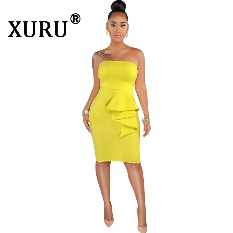 

XURU New Hot Women's Bag Hip Wrap Chest Dress Sexy Street Style Solid Color Dress Pink Yellow Black Dress