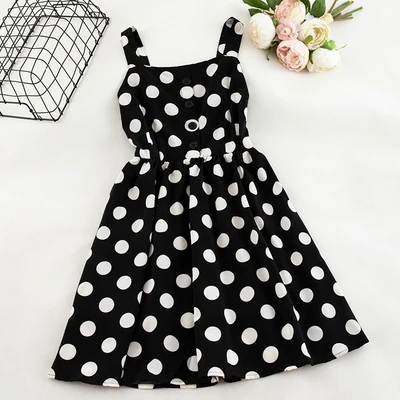 black big dot SINGRAIN/платье в горошек в богемном стиле; корейский пляжный сарафан с вырезом лодочкой; платье в горошек с рюшами в стиле ретро; праздничное летнее шифоновое платье трапециевидной формы на бретелях - Цвет: black big dot