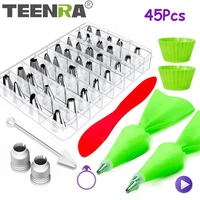 teenra 45pcs russian piping tips cake pastry nozzzles stainless steel icing piping nozzles tips and bag cake decoration tools