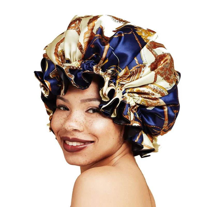 New Fashion Women Double layer Silky DU-RAG Hair Cover Accessories Wave Caps Rags floral Bonnet Salon Hat Turban Durag Headwrap