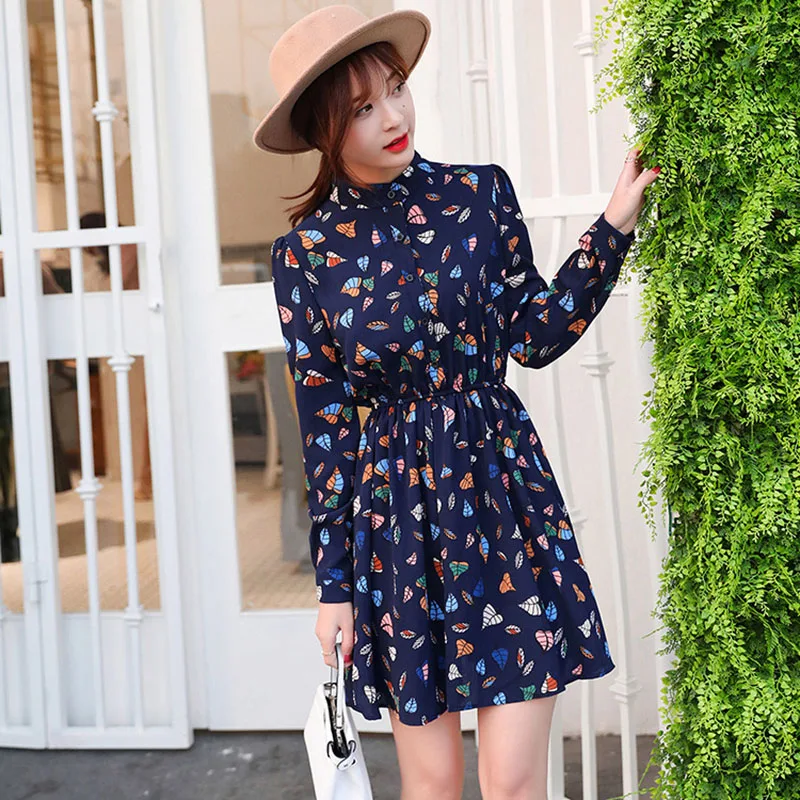 2017 весна лето новый большой размер шифон платья колледж стиль женская мода