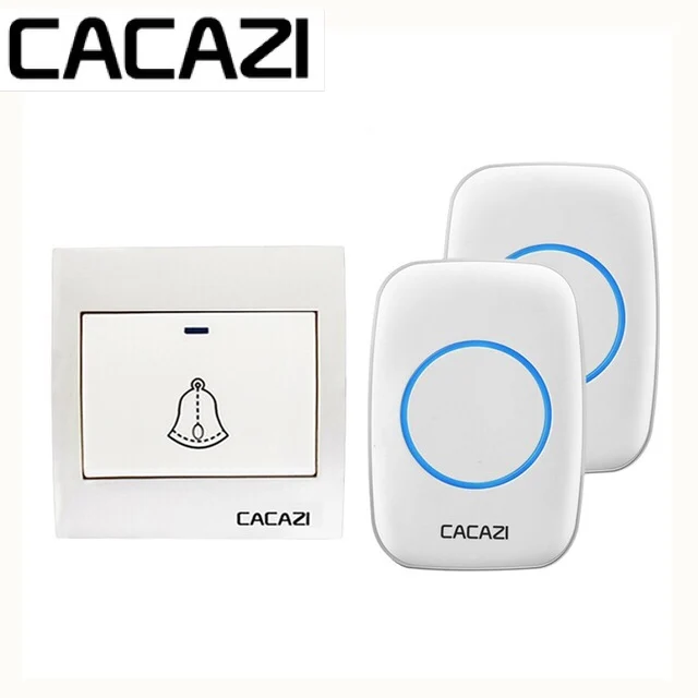 White 1x2 Cacazi, беспроводной дверной звонок Водонепроницаемый 300 м Пульт дистанционного управления 1 кнопка батареи 1 2 приемник домашний дверной звонок led light 36 chime US EU UK Plug - Цвет: White 1x2
