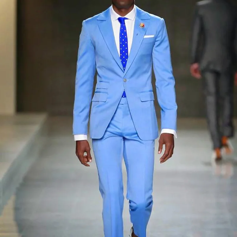 Blue Men Custom Made Casual Suits Men Slim Fit Business Wedding Suits Men Prom Dinner Street Suits 2 Pieces Costume Jacket Pant