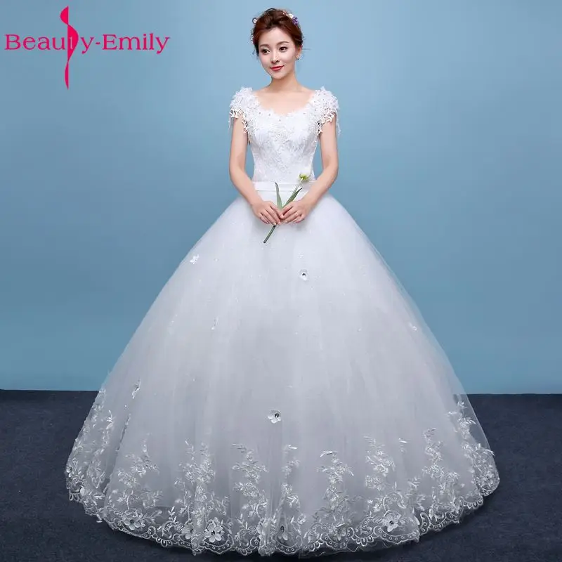 Женское свадебное платье с открытой спиной Beauty Emily Белое Бальное бисером и V