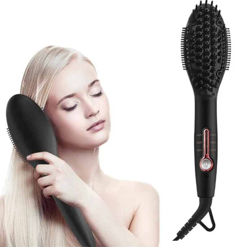 

Portable Electric Ionic 3D Hair Straightener Brush Flat Iron Wand Comb Fast Heating Salon Style Silky Straighter Hairbrush Curl