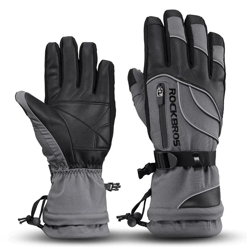 S133Gray ROCKBROS, зимние велосипедные перчатки, теплые, тепловые, полный палец, ветрозащитные рукавицы для женщин и мужчин, велосипедные, лыжные, уличные, спортивные перчатки - Цвет: S133Gray