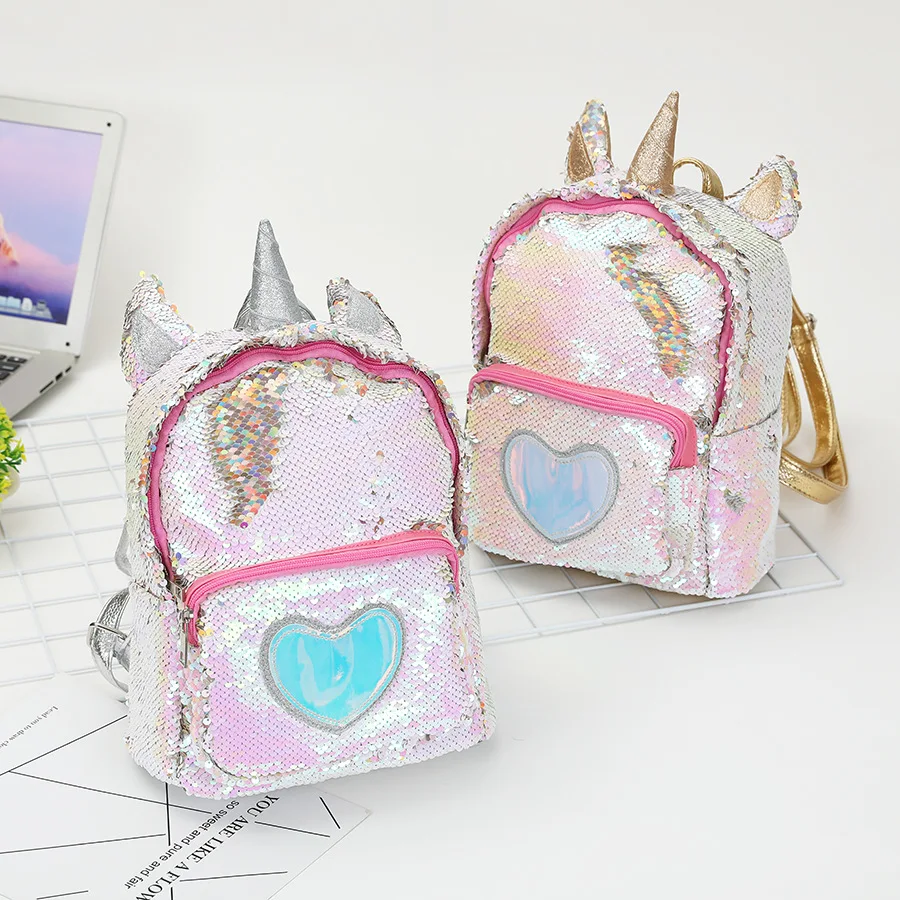 Рюкзак для девочек с блестками и единорогом Kawaii маленькая школьная сумка
