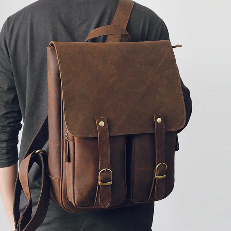 Винтажный Мужской рюкзак для ноутбука из натуральной воловьей кожи ранец отдыха