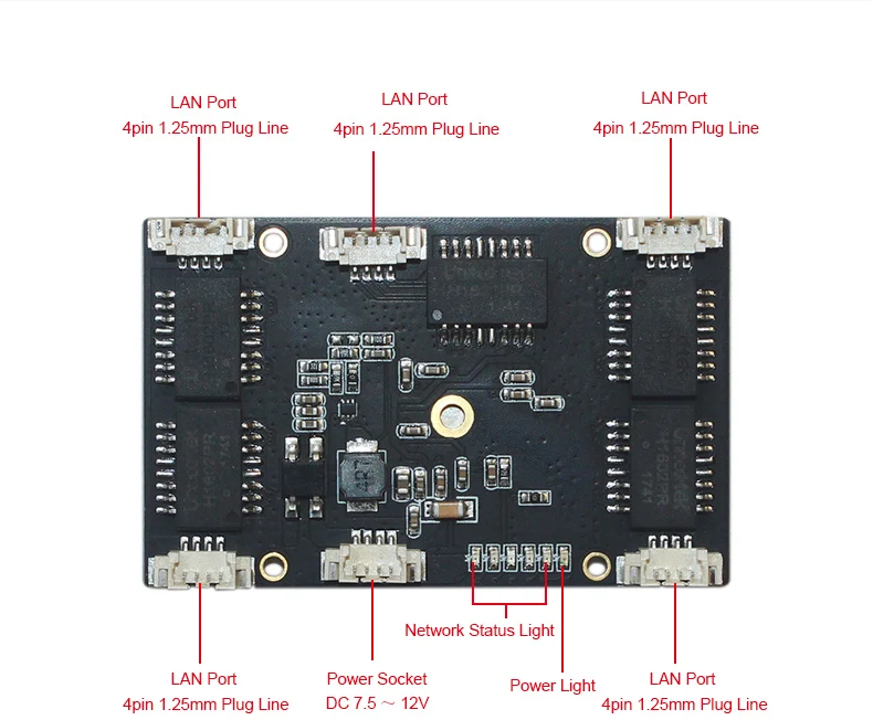 Anddear по индивидуальному заказу промышленные 5-разъемное зарядное usb-устройство 10/100 м коммутатор сетевой коммутатор ethernet 12v модуль pcba сетевой коммутатор