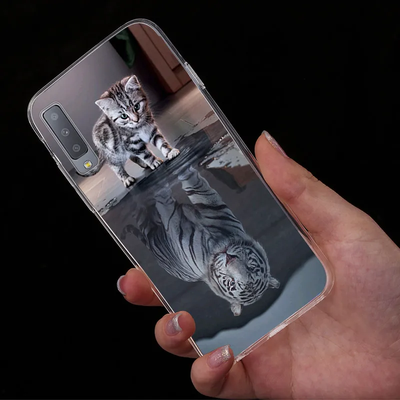 Мягкие чехлы для Samsung Galaxy A7 2018 чехол телефона силиконовый с принтом A750 A750F tiger |