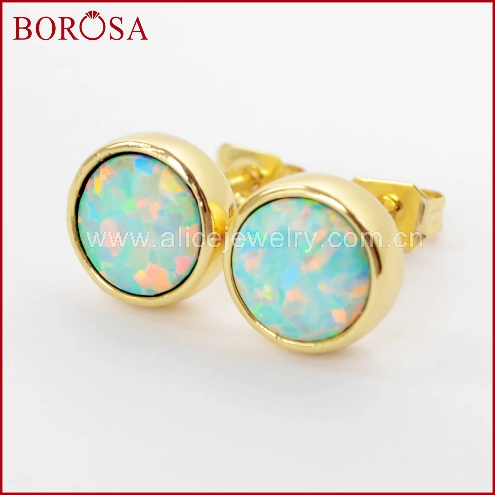 BOROSA Fashion 5pairs Gold Bezel Round White Japanese Opal Stud Earrings Drusy Manmade Jewelry for Women ZG0257 | Украшения и