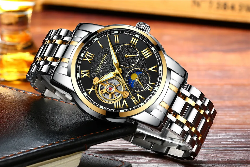 Relogio masculino GUANQIN брендовые роскошные часы с каркасом Турбийон мужские спортивные полностью стальные водонепроницаемые автоматические механические наручные часы