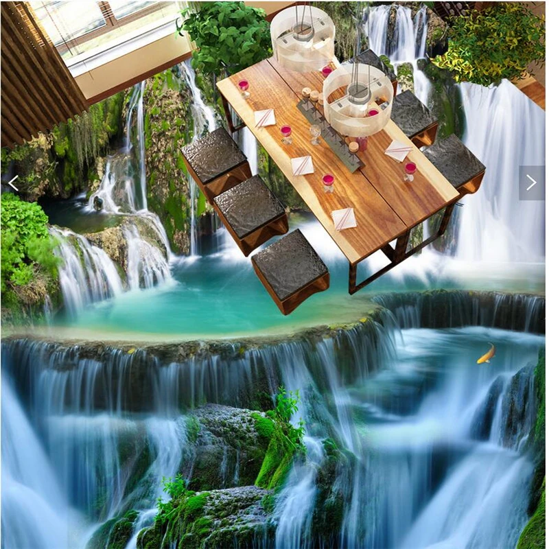 3d настил для пола гостиная в соответствии с водопадом карпа лотоса кухни|3d 3d|3d