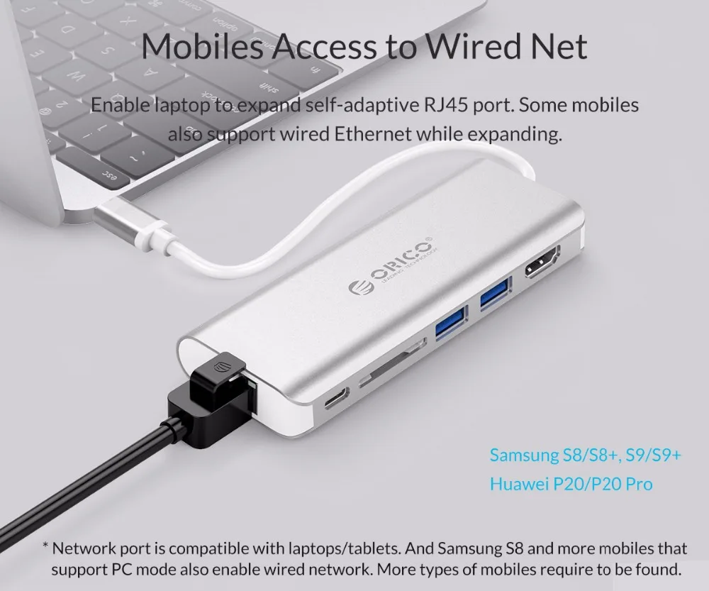 ORICO USB C концентратор type C-HDMI RJ45 VGA для MacBook samsung HUAWEI type C USB 3,0 концентратор 15 см usb-хаб