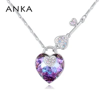 anka romantic cute love heart lock key pendant necklace for women fashion jewelry christmas gift crystals from austria 26421