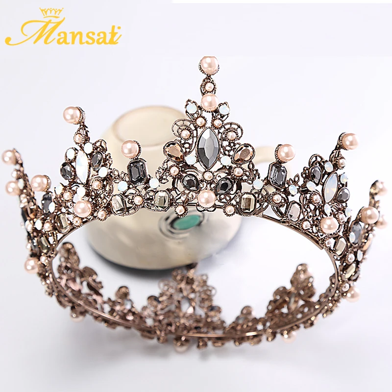 Винтажная диадема королевская тиара круглая европейская свадебная бронзовая