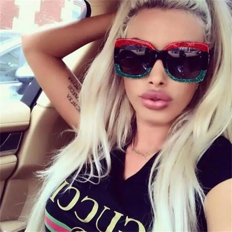 Женские квадратные солнцезащитные очки большого размера модные в красно зеленой