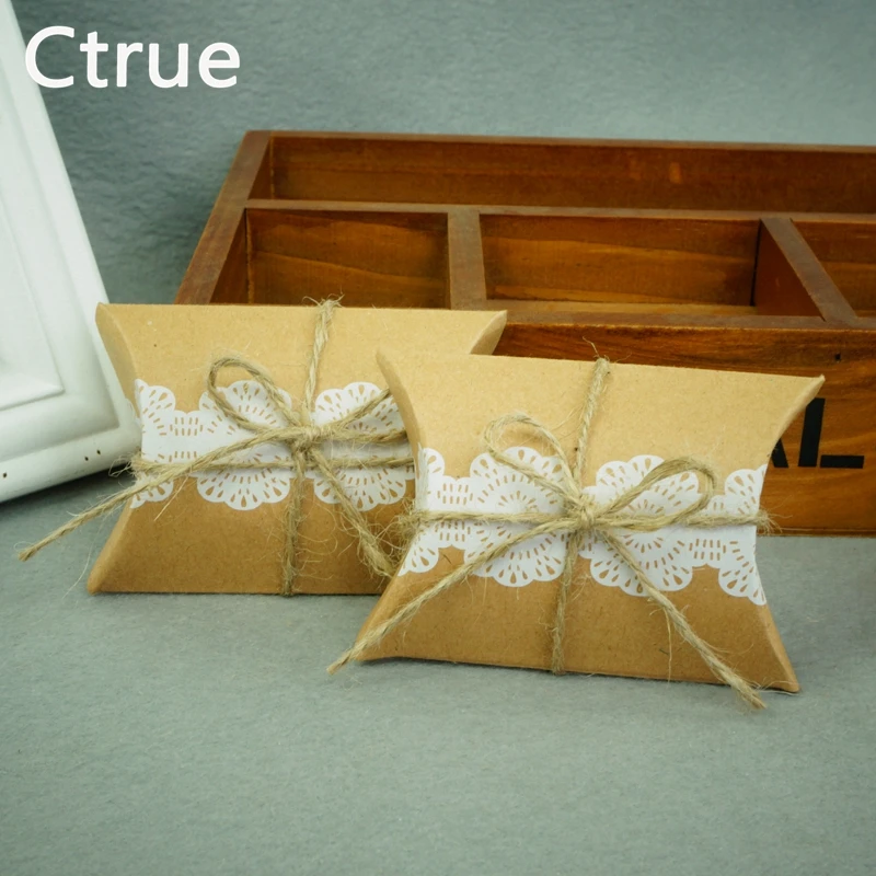 Ctrue 10 шт крафт бумага Подушка конфетная коробка Свадебные сувениры в деревенском