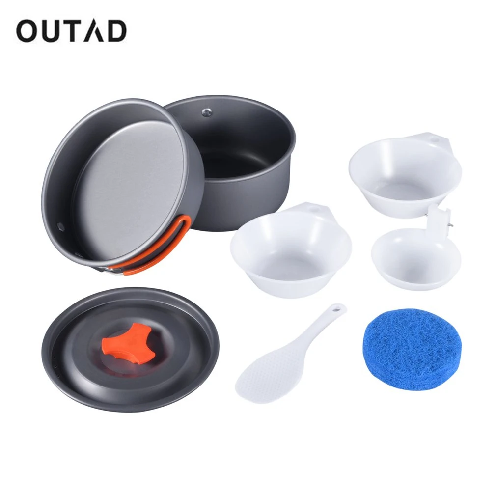 OUTAD 8 шт. походная посуда для кемпинга, походов, альпинизма, для приготовления пищи, миска для пикника, набор кастрюль, легкий портативный компактный