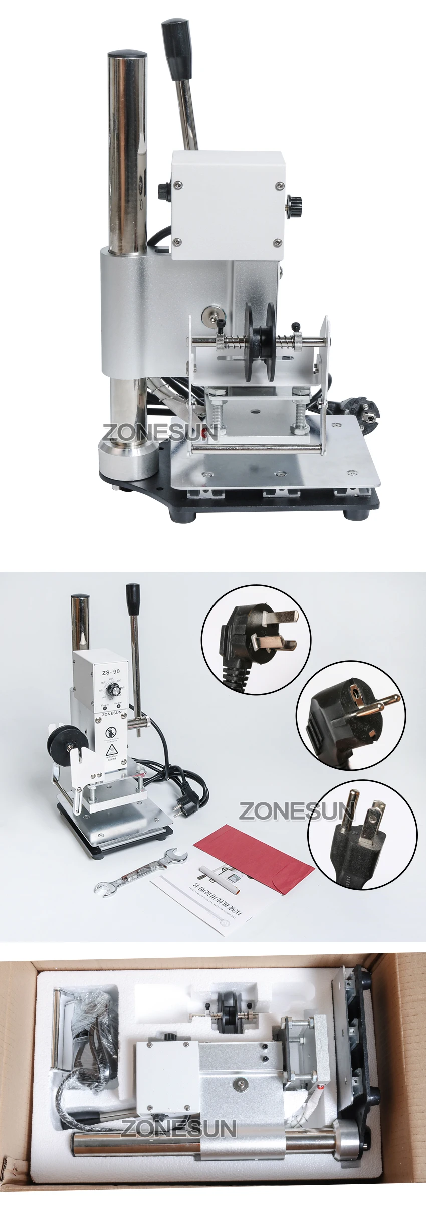 ZONESUN 1 шт. 110 В/220 В ручная маркировочная машина для тиснения горячей Фольги Кожа ПВХ принтер с контролем температуры