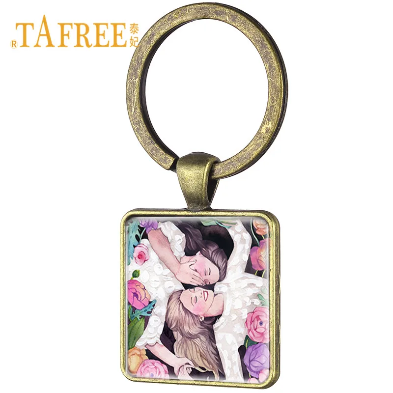 Брелок TAFREE Sister ST84 винтажная квадратная подвеска для ключей с рисунком девушек |