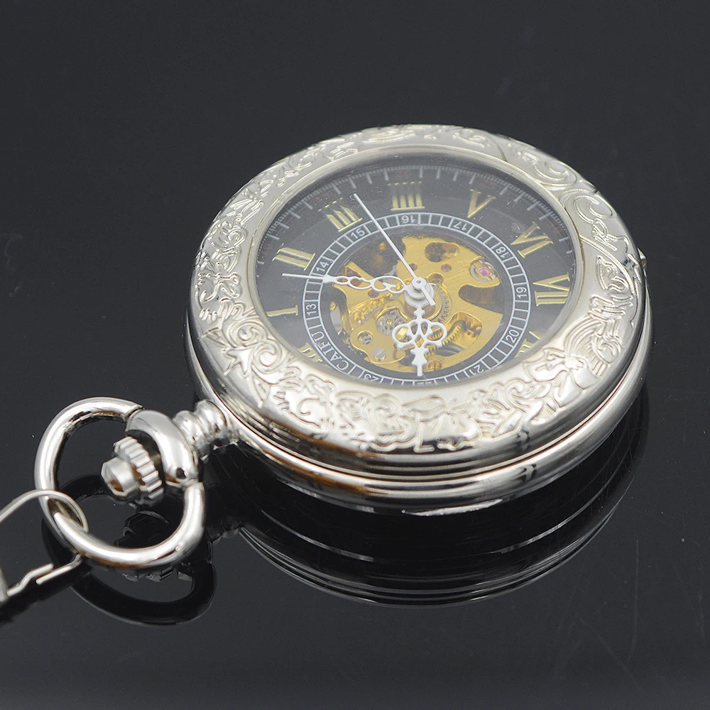 Мужские часы скелетоны в стиле стимпанк прозрачный механический серебристый