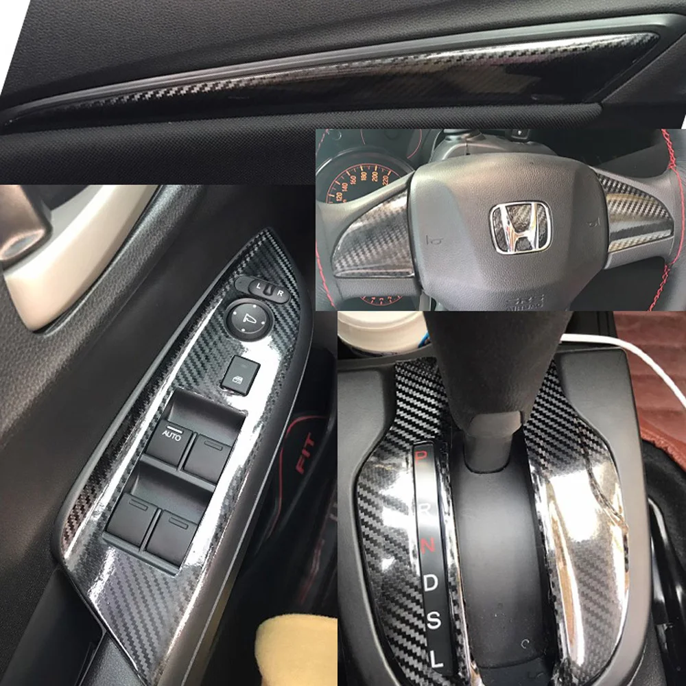 Для HONDA FIT JAZZ- внутренняя Центральная панель управления дверная ручка 5D наклейки из углеродного волокна наклейки аксессуары для стайлинга автомобилей