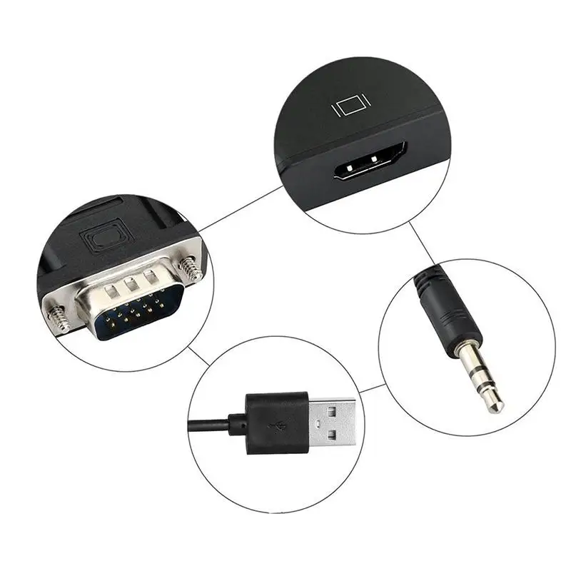 Видеокабель BEESCLOVER для ПК ноутбуков и HD-ТВ-проекторов VGA штекер-HDMI 1080P HD + аудио ТВ AV