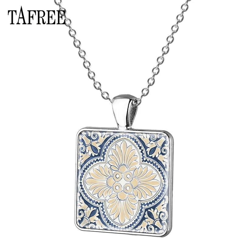 TAFREE Azulejo португальский небольшой кулон, ожерелье, элегантные квадратные подвески для женщин, ожерелье s, классические ювелирные изделия из Португалии AP29 - Окраска металла: AP34