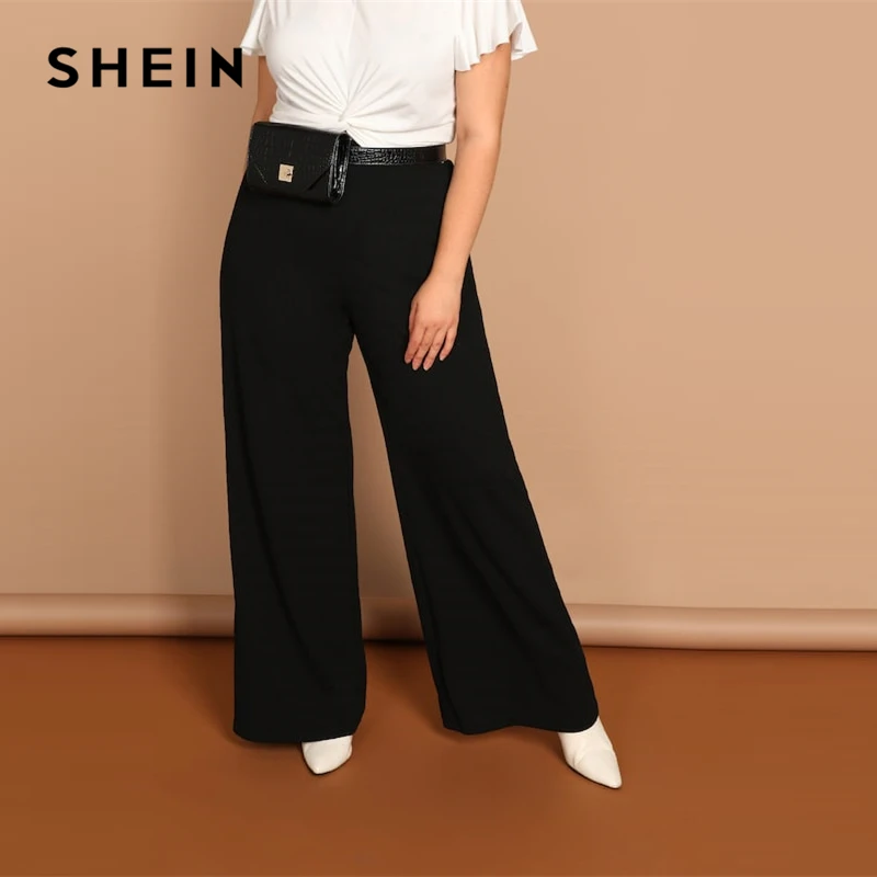 SHEIN Однотонные Широкие Брюки Размера Плюс 2019 Женские Весенние Модные Для