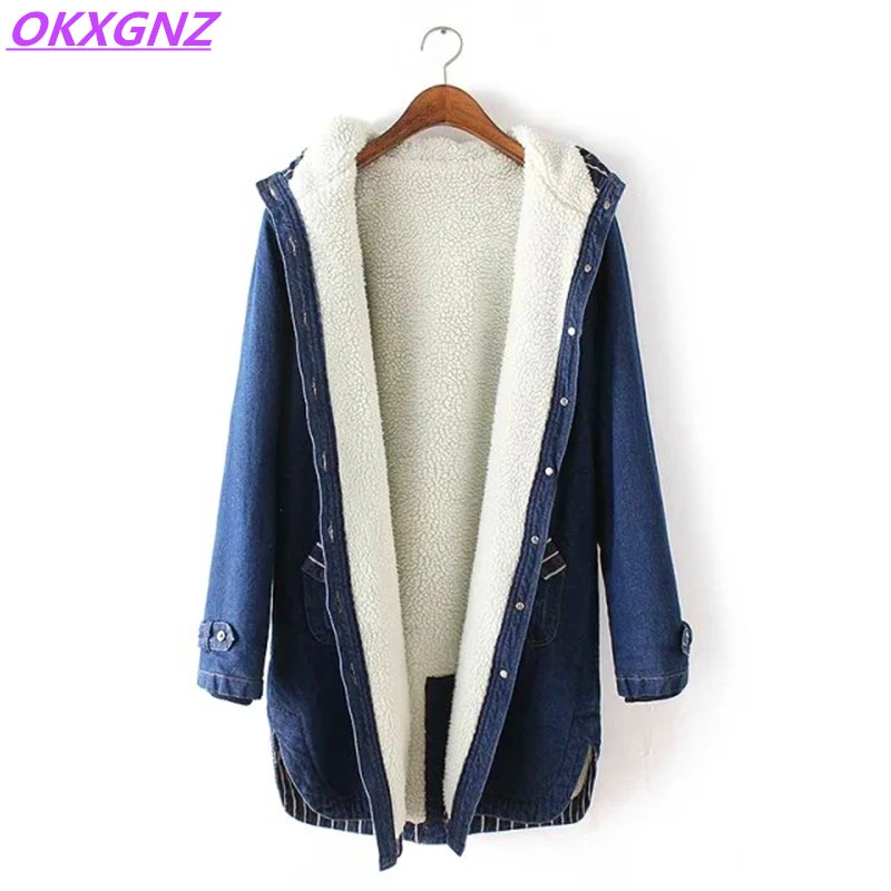 Зимняя женская джинсовая куртка флокированные пальто новые модные хлопковые