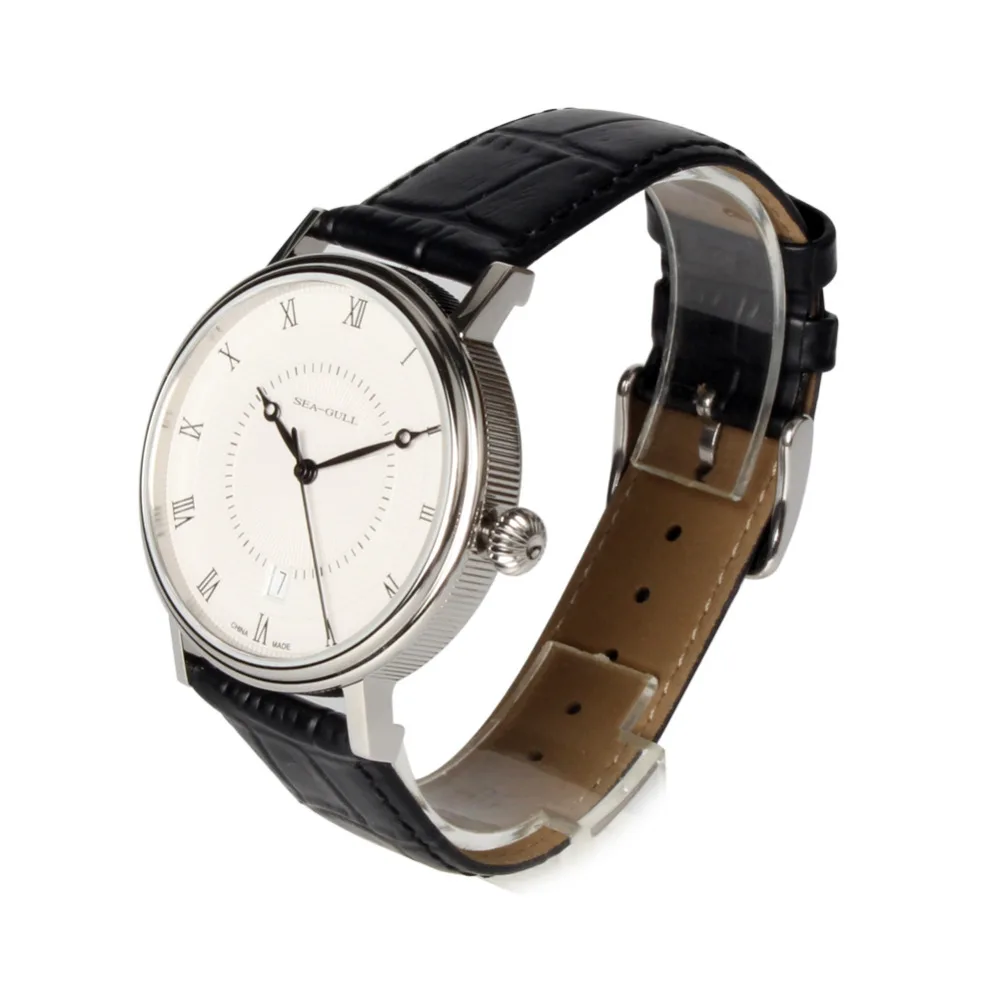 Мужские автоматические часы с римскими цифрами кожаным ремешком черного цвета