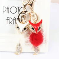 fox feather pendant charm rhinestone crystal keyring key chain for handbag purse carkey wedding girl lover gift