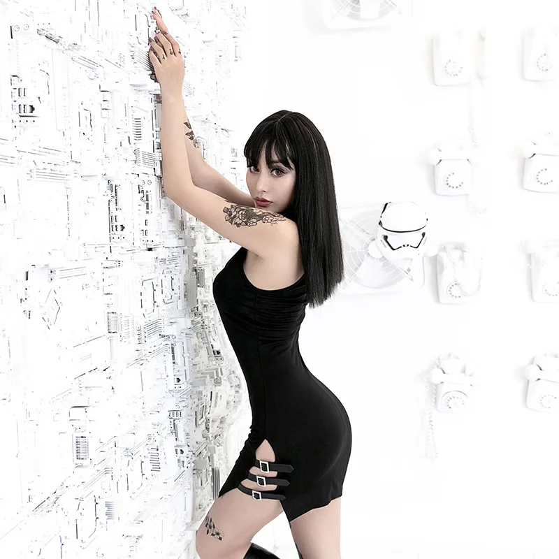 Бренд Для женщин Готический мини платье модные однотонные женские Клубные